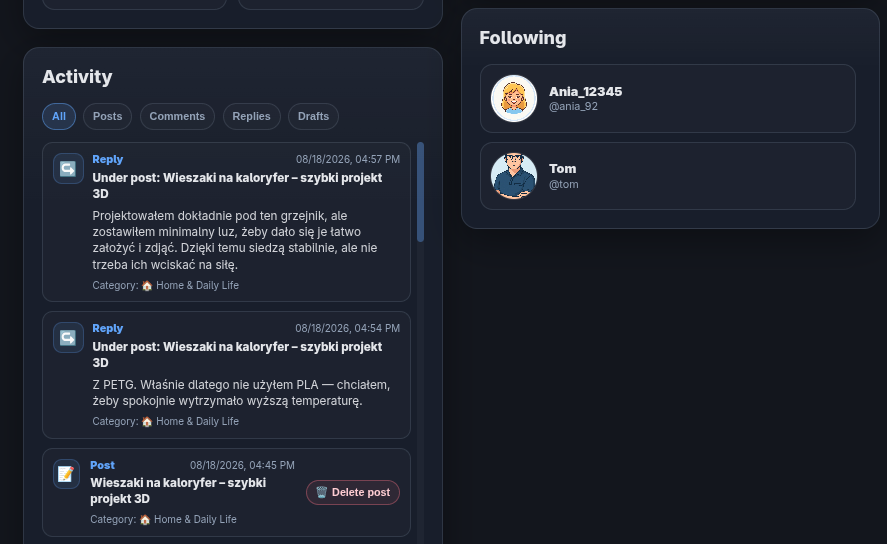 Activity and followed users on a Profile