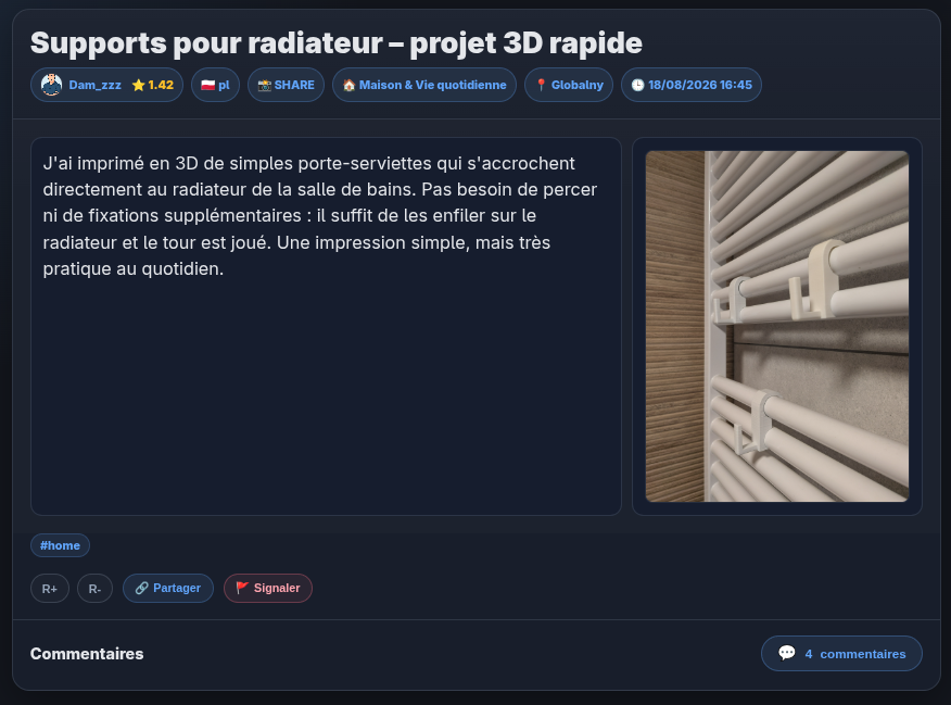 Exemple de Post affiché dans le fil