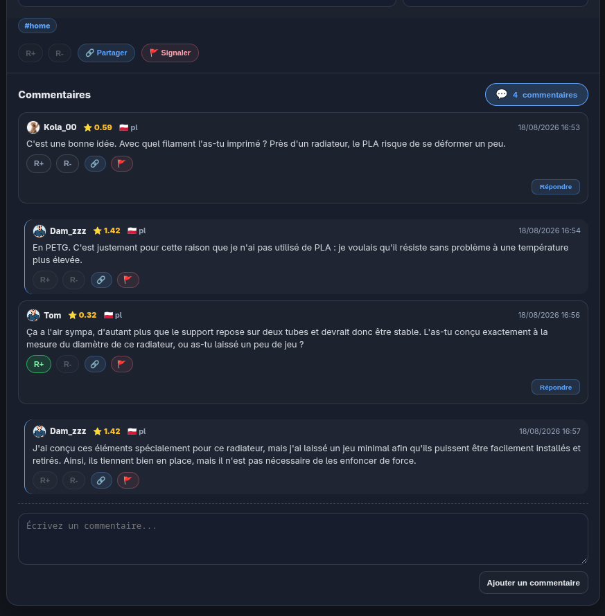 Réactions R+ et R− et discussion sous un Post