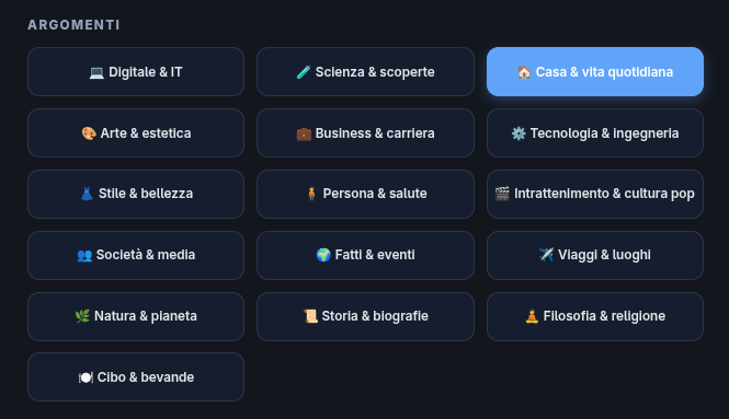 Categorie disponibili durante la creazione di un Post